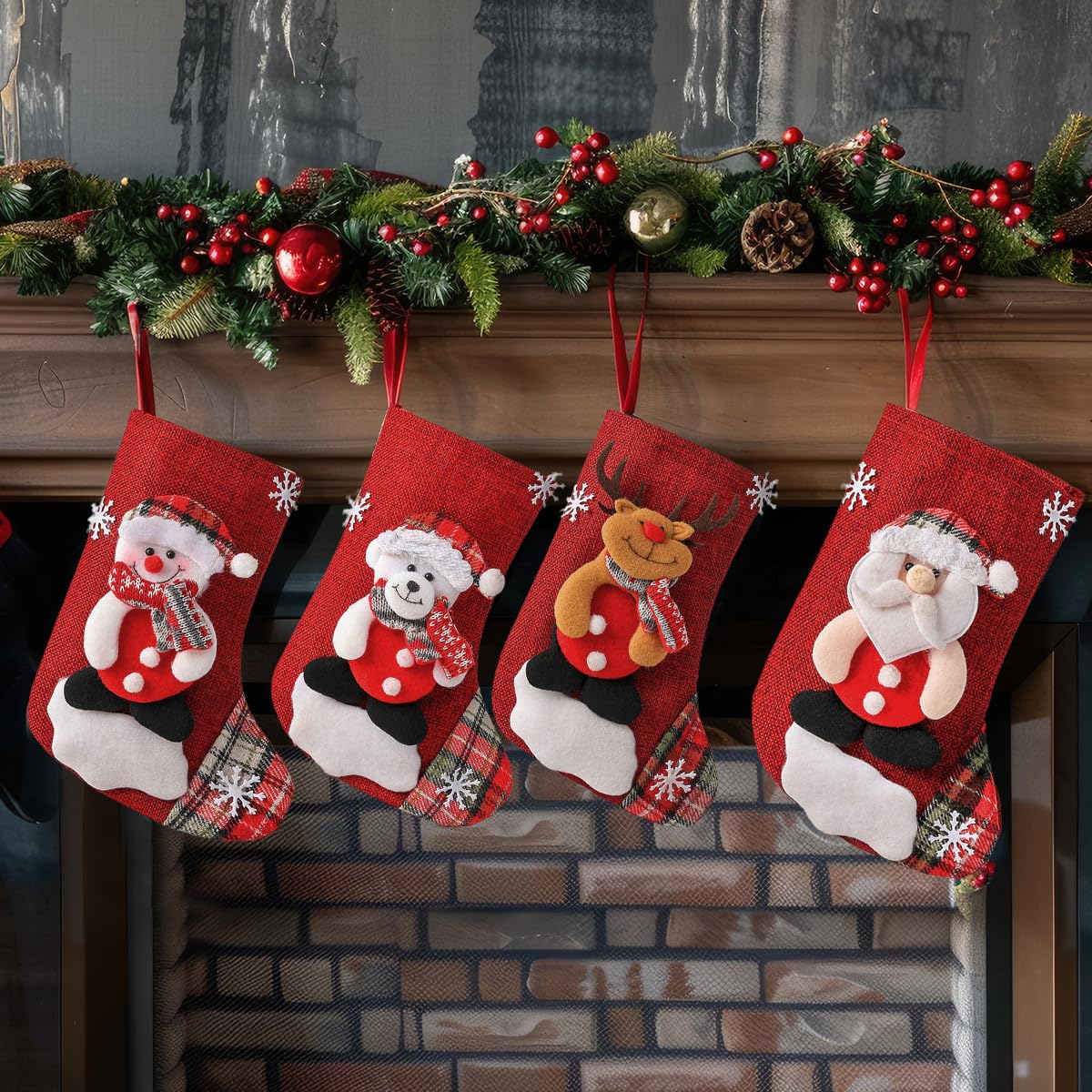 HASTHIP 4pcs Red Christmas Stocking 9 inch x 6.2 inches Christmas Gift Stocking with 4 Designs Hanging Christmas Stockings Gift Christmas Stocking Christmas Stocking for Window, Christmas Tree, Door HASTHIP 4pcs Red Christmas Stocking 9 inch x 6.2 inches Christmas Gift Stocking with 4 Designs Hanging Christmas Stockings Gift Christmas Stocking Christmas Stocking for Window, Christmas Tree, Door